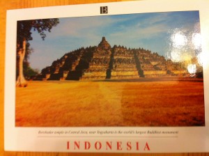 Postcard of Borobudur Temple in Java, Indonesia.